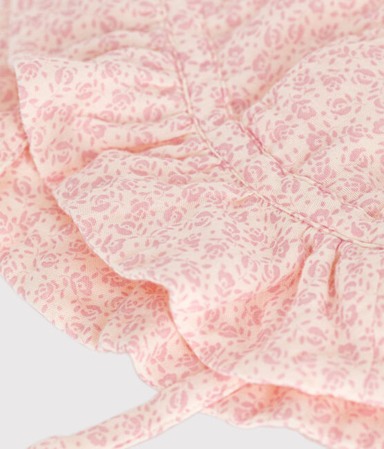 Capeline en gaze de coton fleurs roses bébé fille variante 1