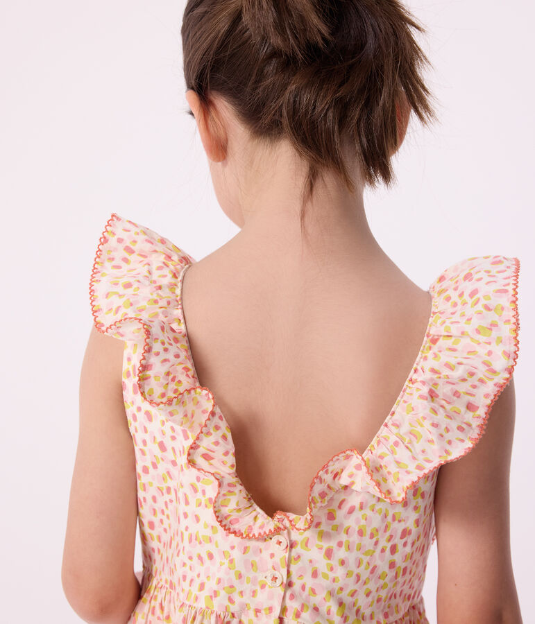 Robe sans manches dos nu enfant en coton imprim&eacute;e blanc/multicouleur