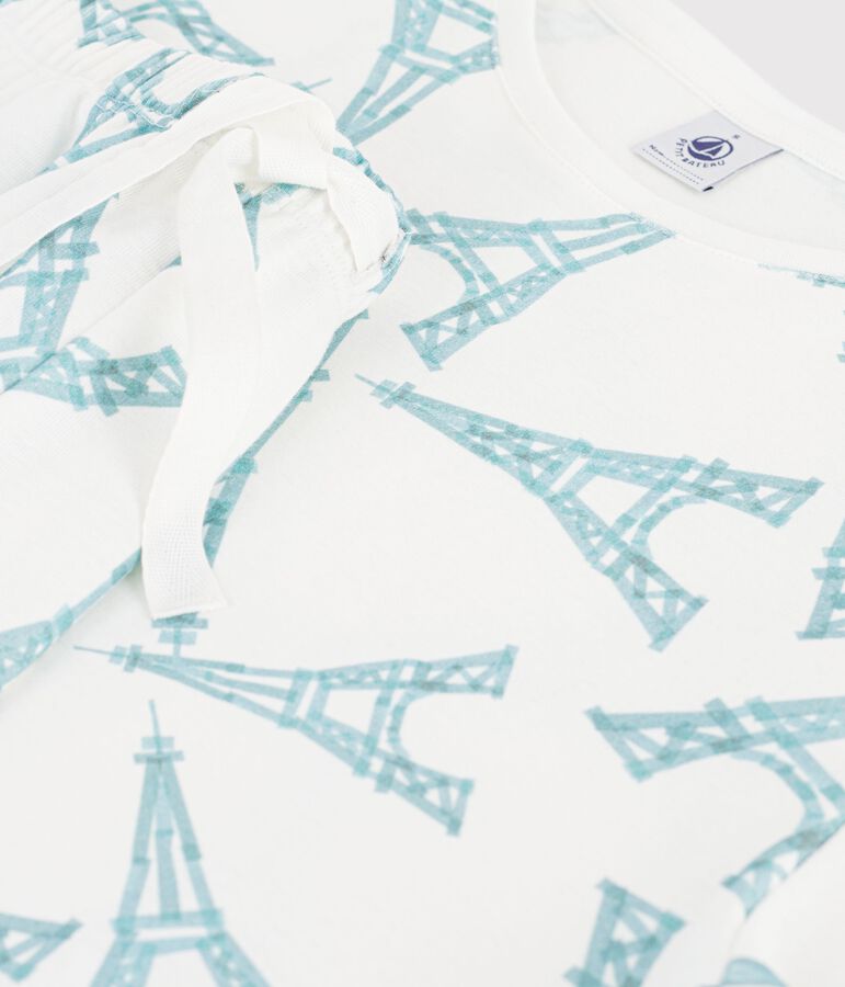 Pyjama short en coton femme imprim&eacute; Tour Eiffel blanc MARSHMALLOW/blanc MULTICO