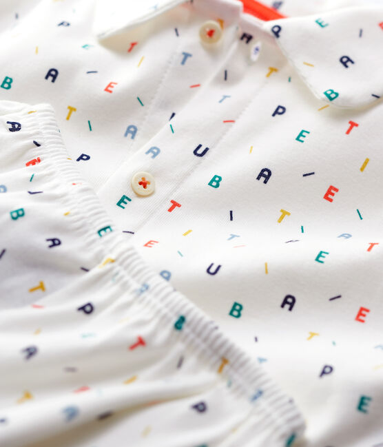 Pyjama imprimé lettres multicolores petit garçon en coton biologique blanc MARSHMALLOW/blanc MULTICO