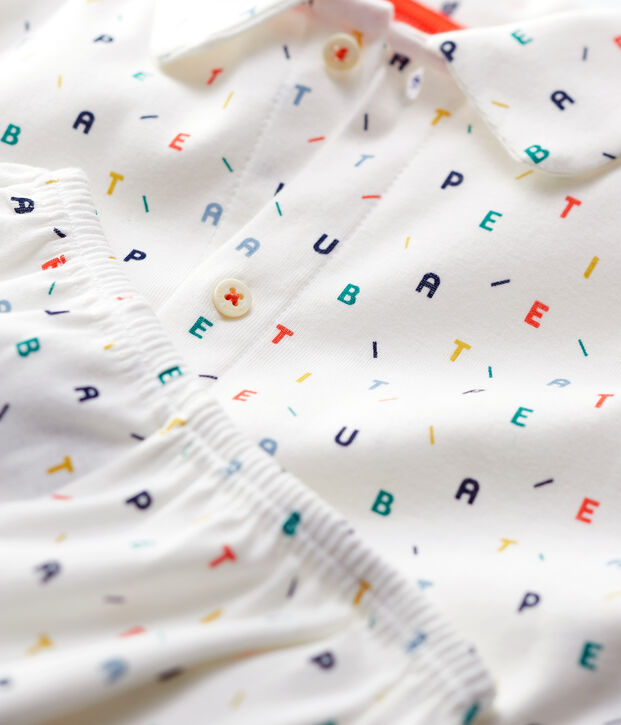 Pyjama imprim&eacute; lettres multicolores petit gar&ccedil;on en coton biologique blanc/multicouleur