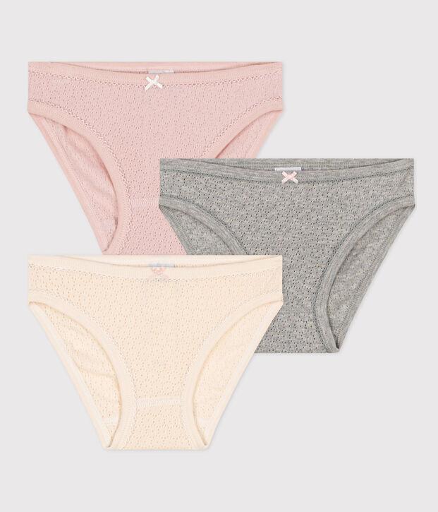 Lot de 3 culottes en coton ajour&eacute; petite fille multicouleur