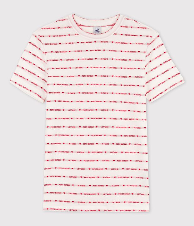 Tee-shirt L'ICONIQUE col rond en coton bio Femme blanc/rouge