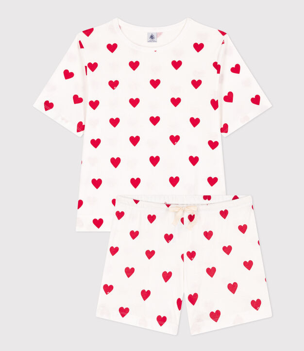 Pyjacourt c&oelig;ur en coton femme blanc/rouge