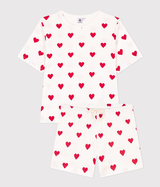 Pyjacourt cœur en coton femme blanc MARSHMALLOW/rouge TERKUIT