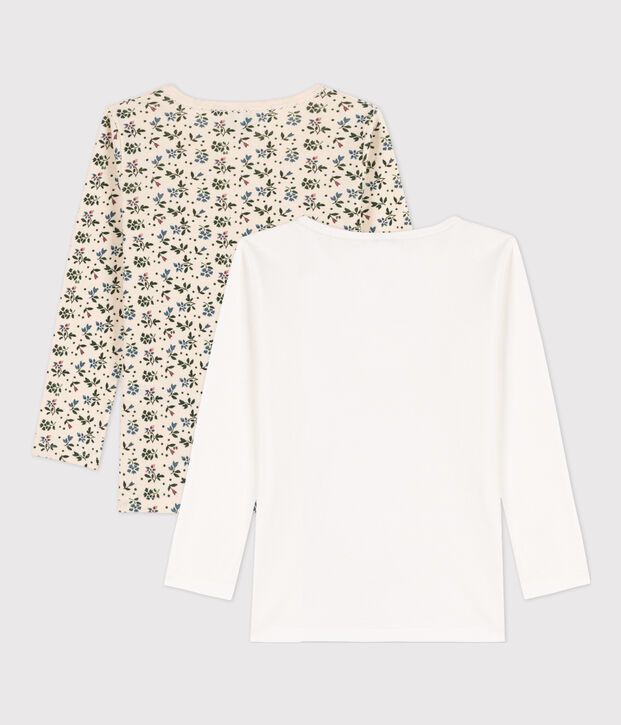 Lot de 2 t-shirts manches longues fleur petite fille en coton multicouleur
