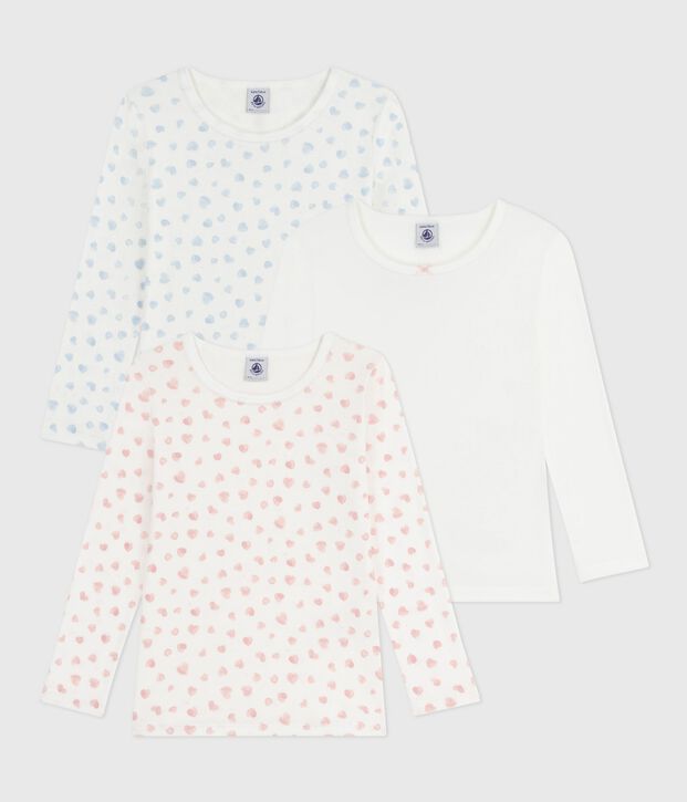 Lot de tee-shirts enfant en coton manches longues imprim&eacute; c&oelig;urs multicouleur