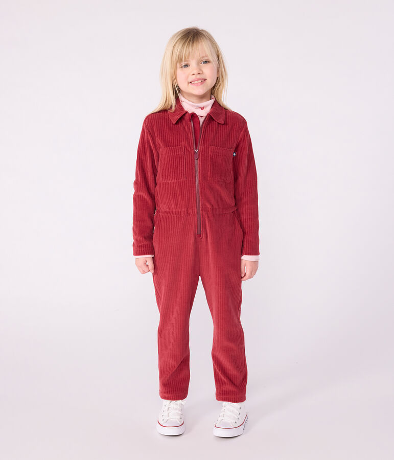 Combinaison enfant en bouclette velours longue unie rouge AMARANTE