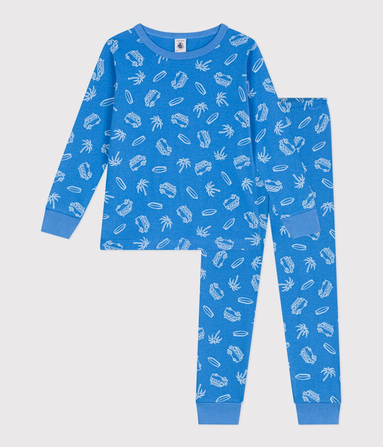 Pyjama enfant en coton manches longues imprim&eacute; vans bleu BRASIER/gris MARSHMALLOW