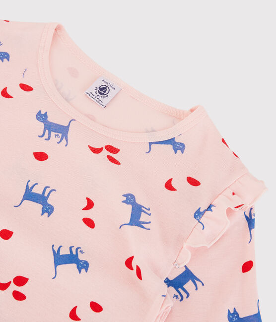 Chemise de nuit manches longues chats rose MINOIS/blanc MULTICO