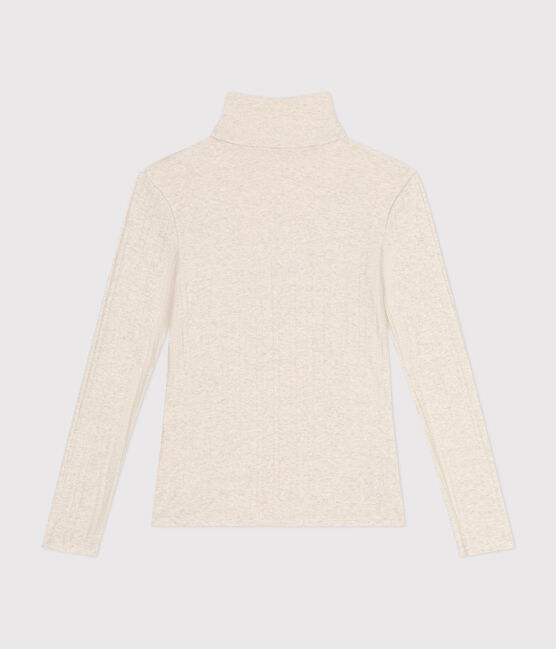Tee-shirt l'iconique col roulé en côte fantaisie femme beige MONTELIMAR CHINE