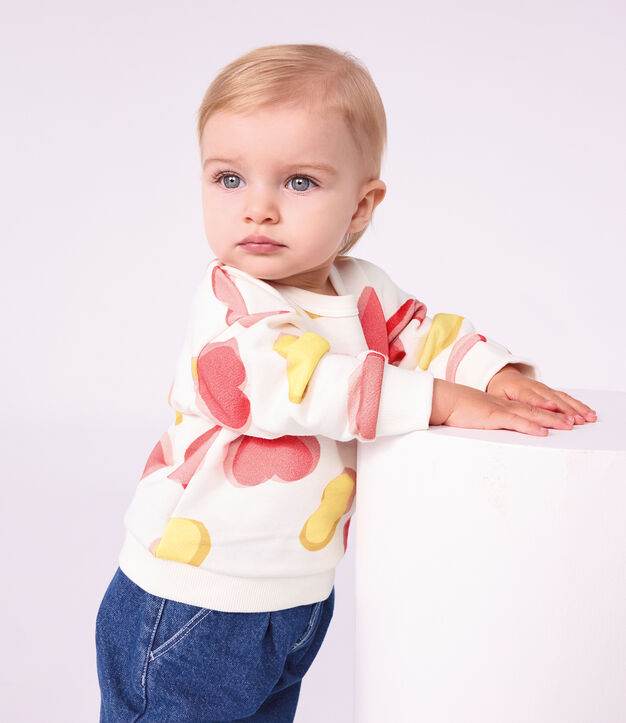 Sweatshirt b&eacute;b&eacute; en coton imprim&eacute; c&oelig;urs blanc/multicouleur