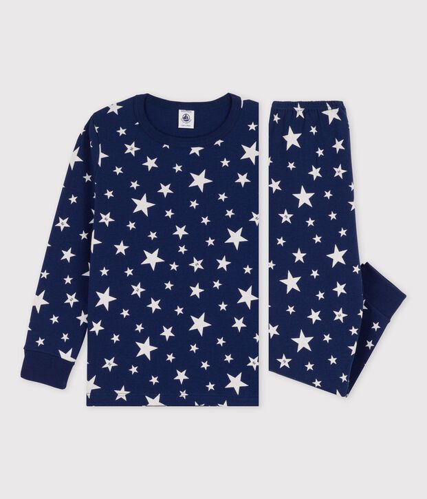 Pyjama &eacute;toiles en coton enfant bleu/blanc