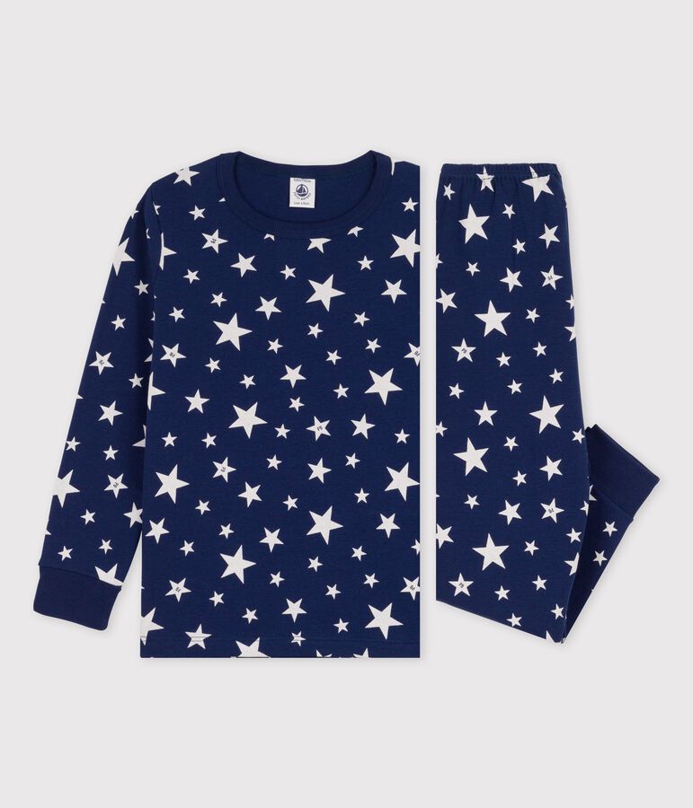 Pyjama &eacute;toiles en coton enfant bleu MEDIEVAL/blanc MARSHMALLOW