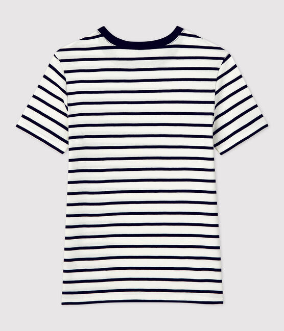 Tee-shirt L'ICONIQUE col rond en coton Femme blanc MARSHMALLOW/bleu SMOKING