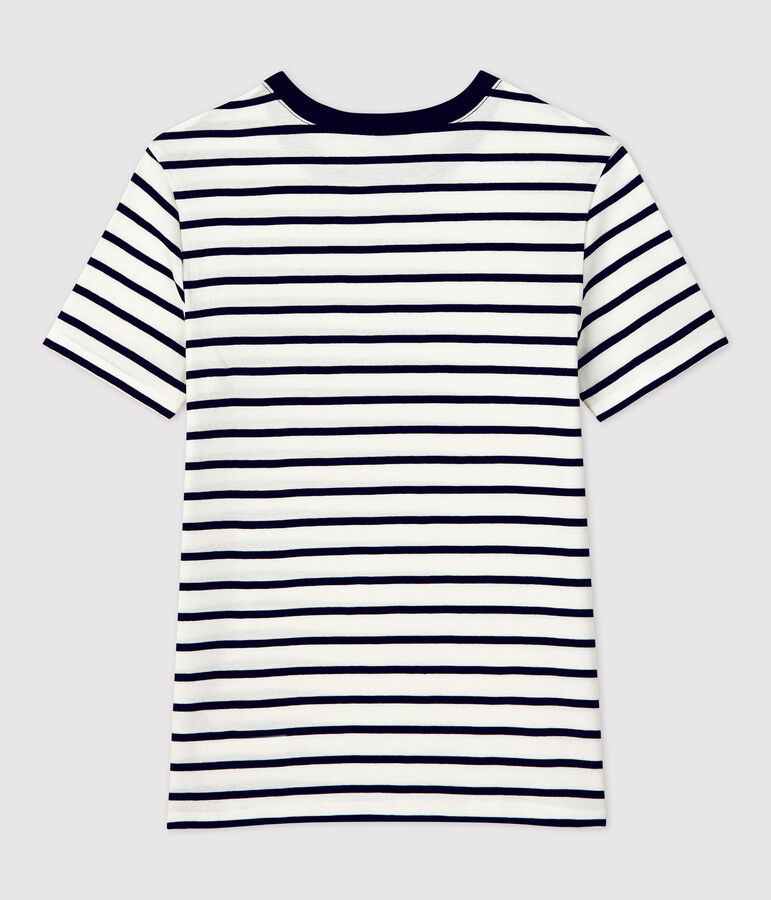 Tee-shirt L'ICONIQUE col rond en coton Femme blanc MARSHMALLOW/bleu SMOKING