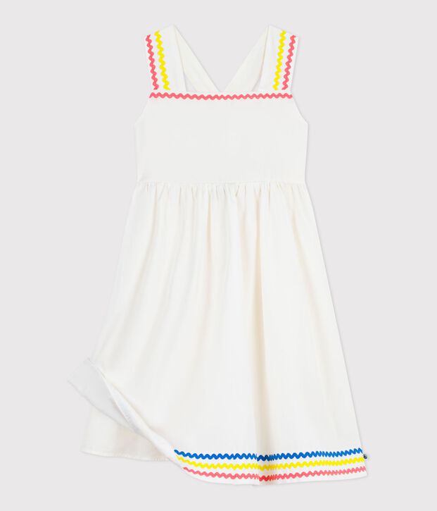 Robe longue &agrave; bretelles enfant en coton blanc