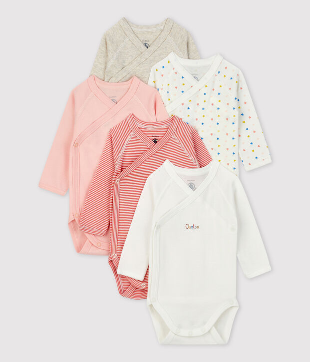 Lot de 5 bodies b&eacute;b&eacute; en coton biologique multicouleur