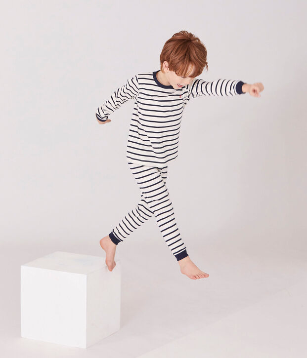 Pyjama gar&ccedil;on ray&eacute; blanc/bleu