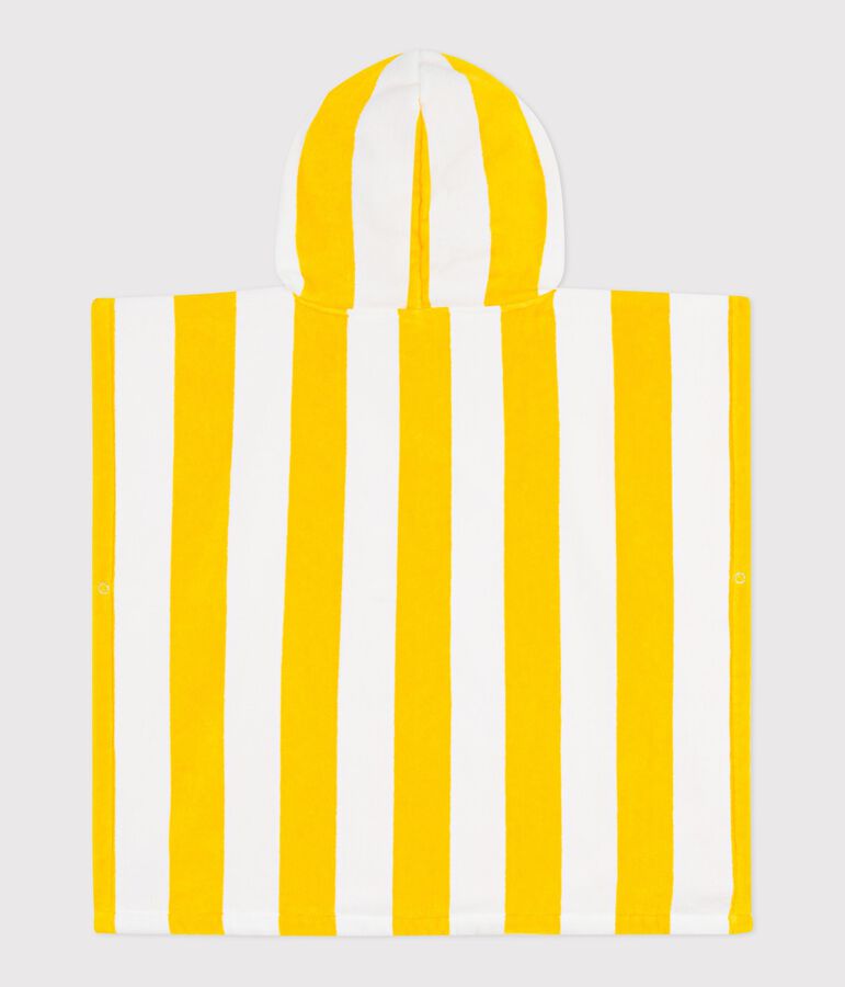 Poncho de bain enfant en coton &eacute;ponge &agrave; rayures jaune/blanc