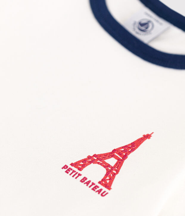 Robe manches courtes en coton enfant fille blanc/bleu