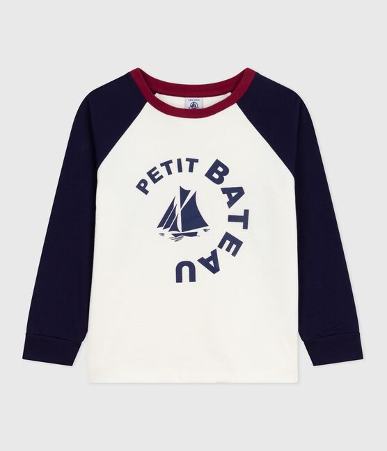 Tee-shirt enfant manches longues en coton imprimé colorblock bleu MILK/ SOIR