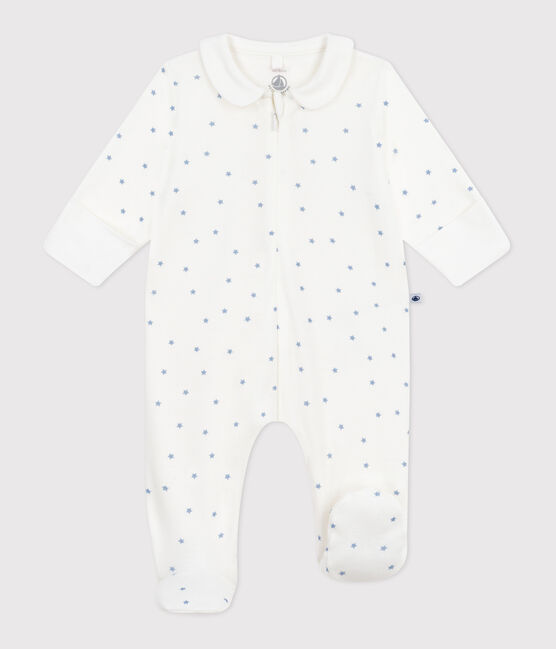 Pyjama bébé en coton à col imprimé étoiles blanc MARSHMALLOW/bleu ALASKA