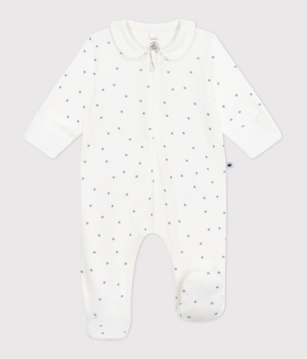 Pyjama b&eacute;b&eacute; en coton &agrave; col imprim&eacute; &eacute;toiles blanc/bleu