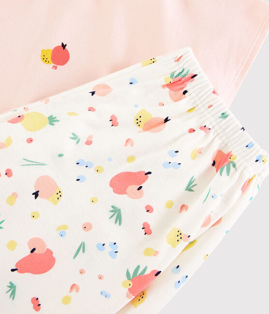 Pyjacourt imprimé fruits d'été fille - femme en coton biologique rose FLEUR/blanc MULTICO
