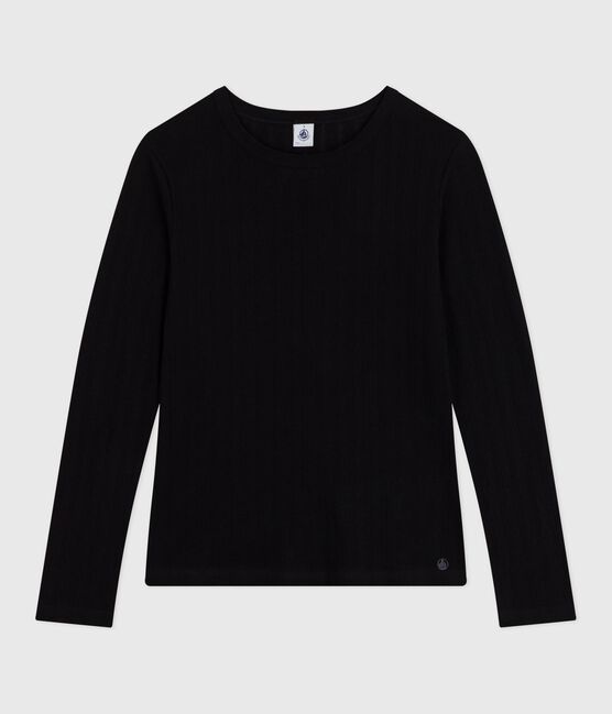 Tee-shirt femme l'iconique en coton ajouré manches longues noir BLACK