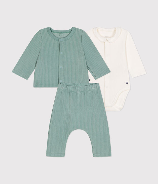 Ensemble 3 pi&egrave;ces en velours b&eacute;b&eacute; vert