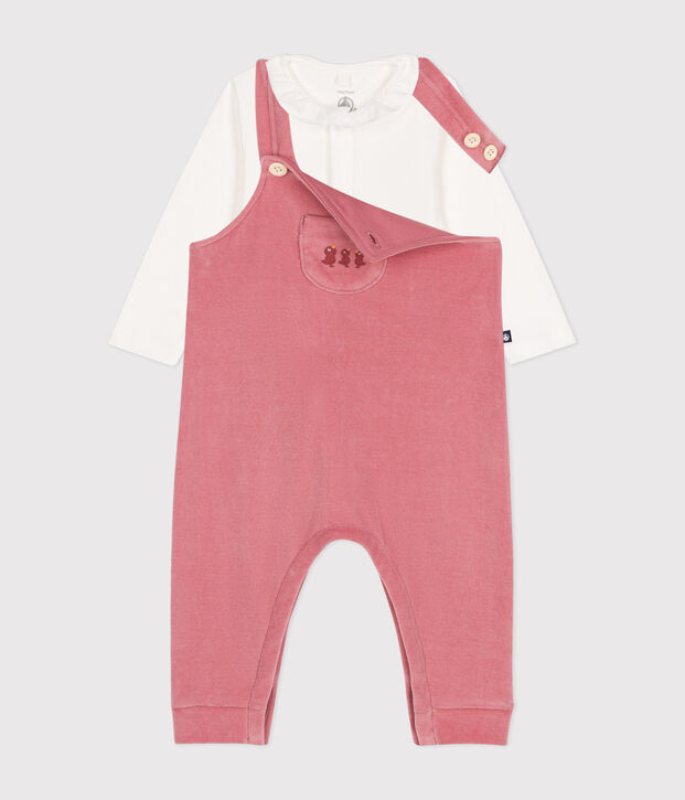 Ensemble salopette en velours b&eacute;b&eacute; rose
