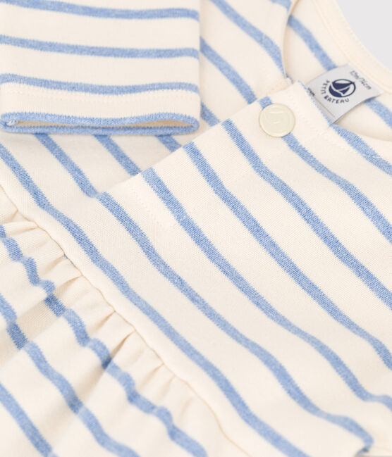 Robe manches longues bébé à rayure marinière en coton blanc AVALANCHE/ SKY CHINE
