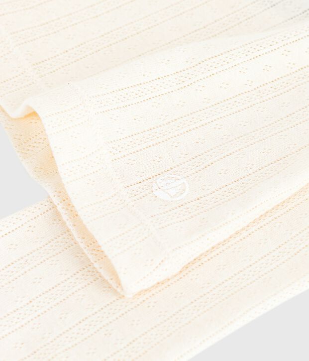 Tee-shirt femme l'iconique en coton ajour&eacute; manches longues blanc cass&eacute;