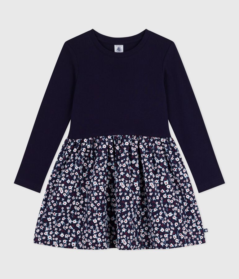 Robe enfant manches longues en coton bleu SOIR/ MULTICO