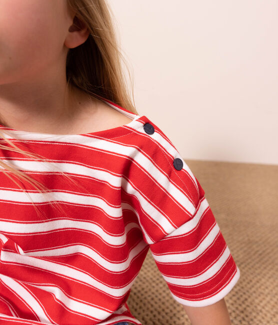Tee-shirt rayé en coton épais enfant fille rouge PEPS/blanc MARSHMALLOW