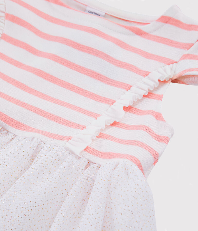 Robe manches courtes enfant fille. blanc/rose