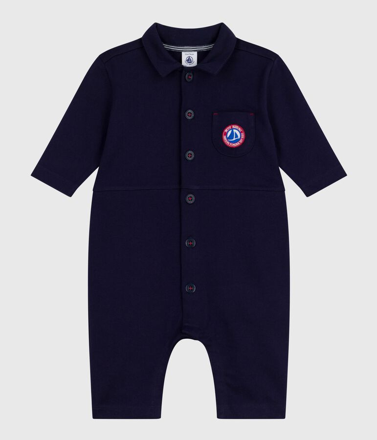 Combinaison longue b&eacute;b&eacute; en coton uni, style pompiste bleu SOIR