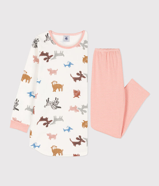 Chemise de nuit chien petite fille en molleton blanc MARSHMALLOW/blanc MULTICO
