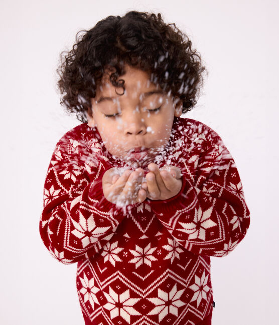Pull enfant en laine et coton à motifs rouge AMARANTE/ AVALANCHE