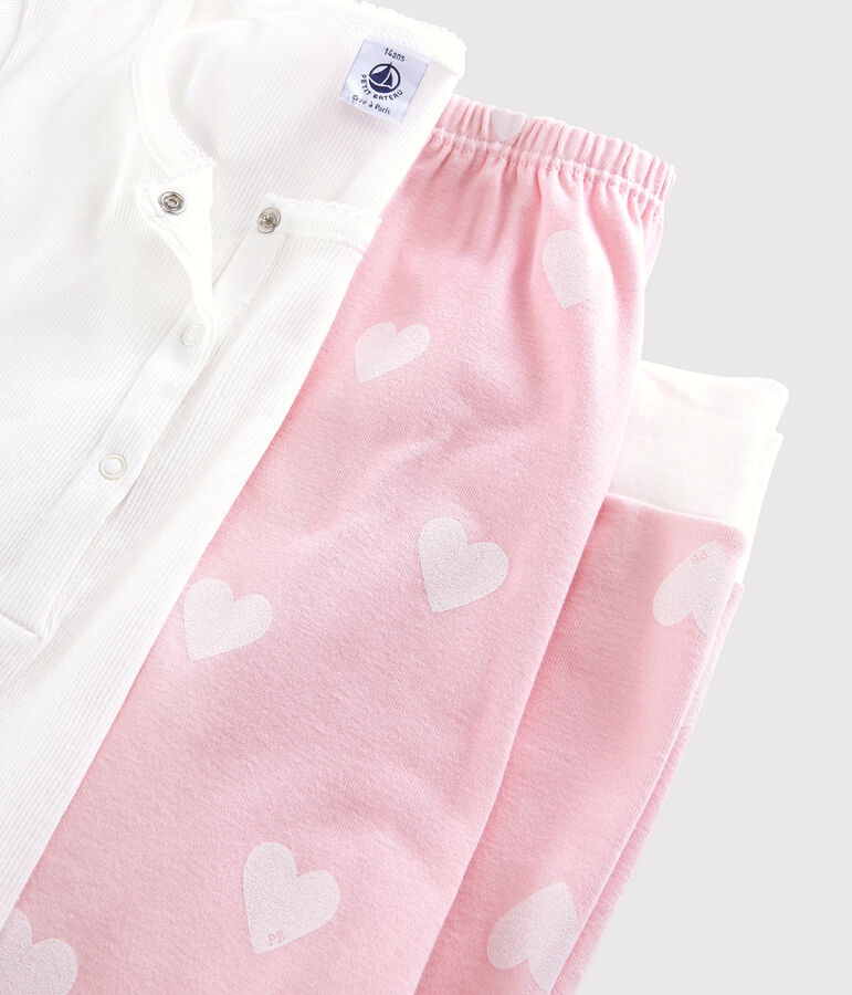 Pyjama fille-femme en coton blanc/rose