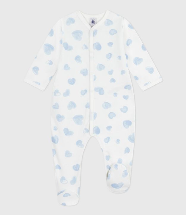 Pyjama b&eacute;b&eacute; en molleton gratt&eacute; &agrave; col imprim&eacute; c&oelig;urs blanc/bleu