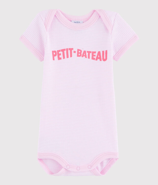 Body manches courtes b&eacute;b&eacute; fille rose/blanc