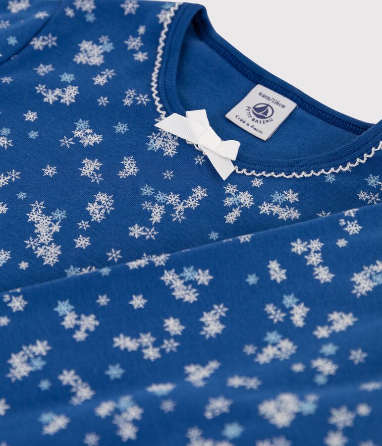 Pyjama petite fille imprim&eacute; flocons en c&ocirc;te bleu MAJOR/blanc ECUME