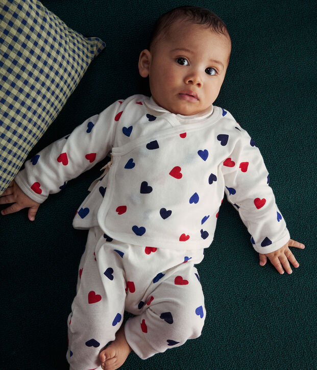 Ensemble 3 pi&egrave;ces en coton b&eacute;b&eacute; blanc/multicouleur