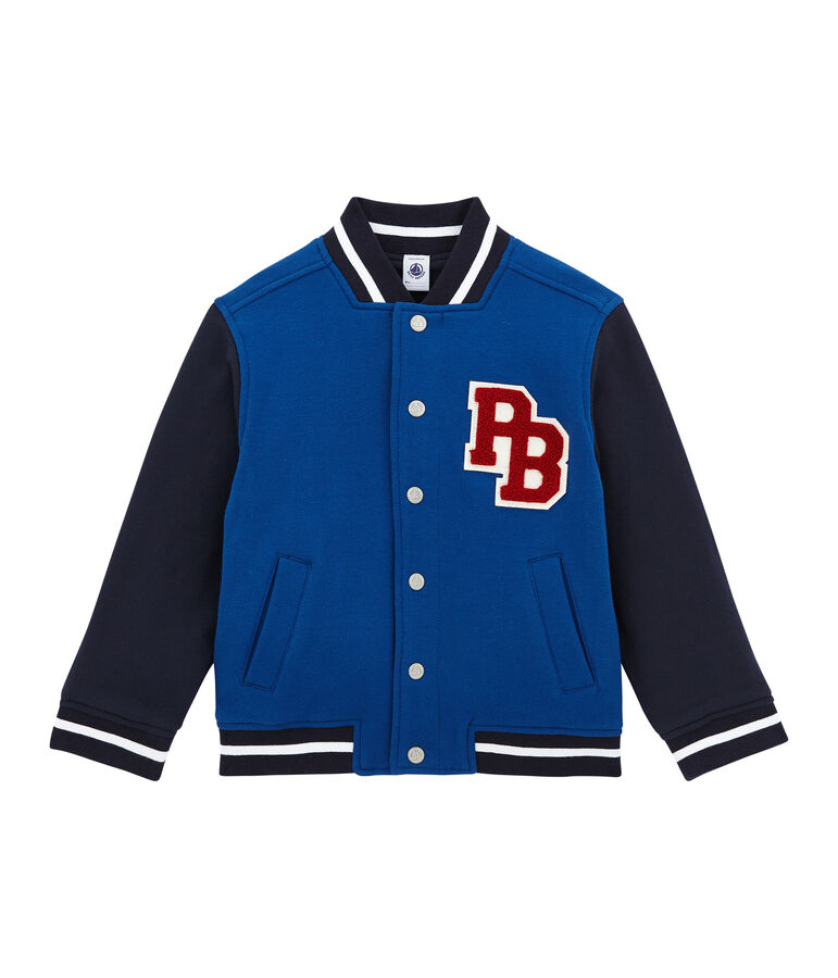 Blouson teddy enfant gar&ccedil;on en molleton doubl&eacute; bleu/bleu