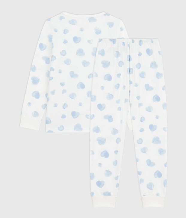Pyjama enfant en molleton imprim&eacute; c&oelig;urs blanc/multicouleur
