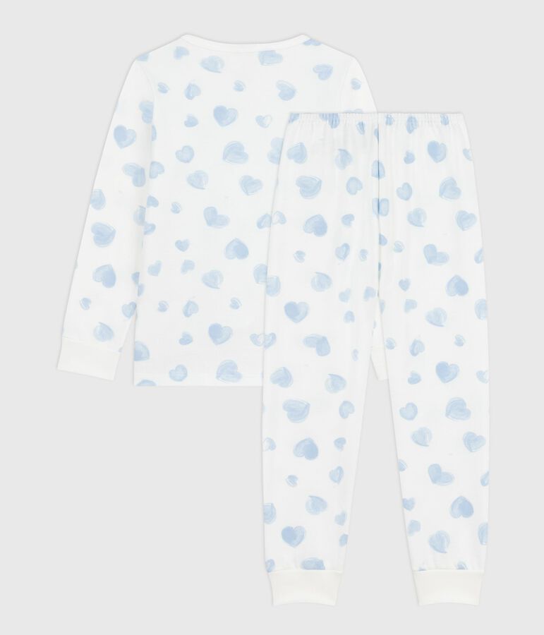 Pyjama enfant en molleton imprim&eacute; c&oelig;urs blanc MARSHMALLOW/blanc MULTICO