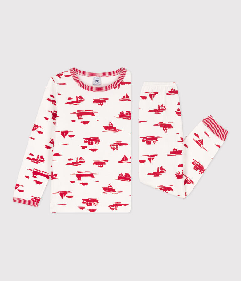 Pyjama Le Havre en tubique enfant blanc MARSHMALLOW/rouge PEPS