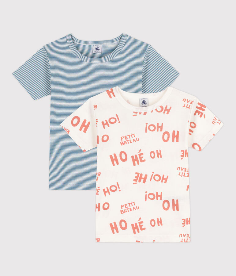 Lot de 2 tee shirts manches courtes milleraies petit gar&ccedil;on en coton multicouleur